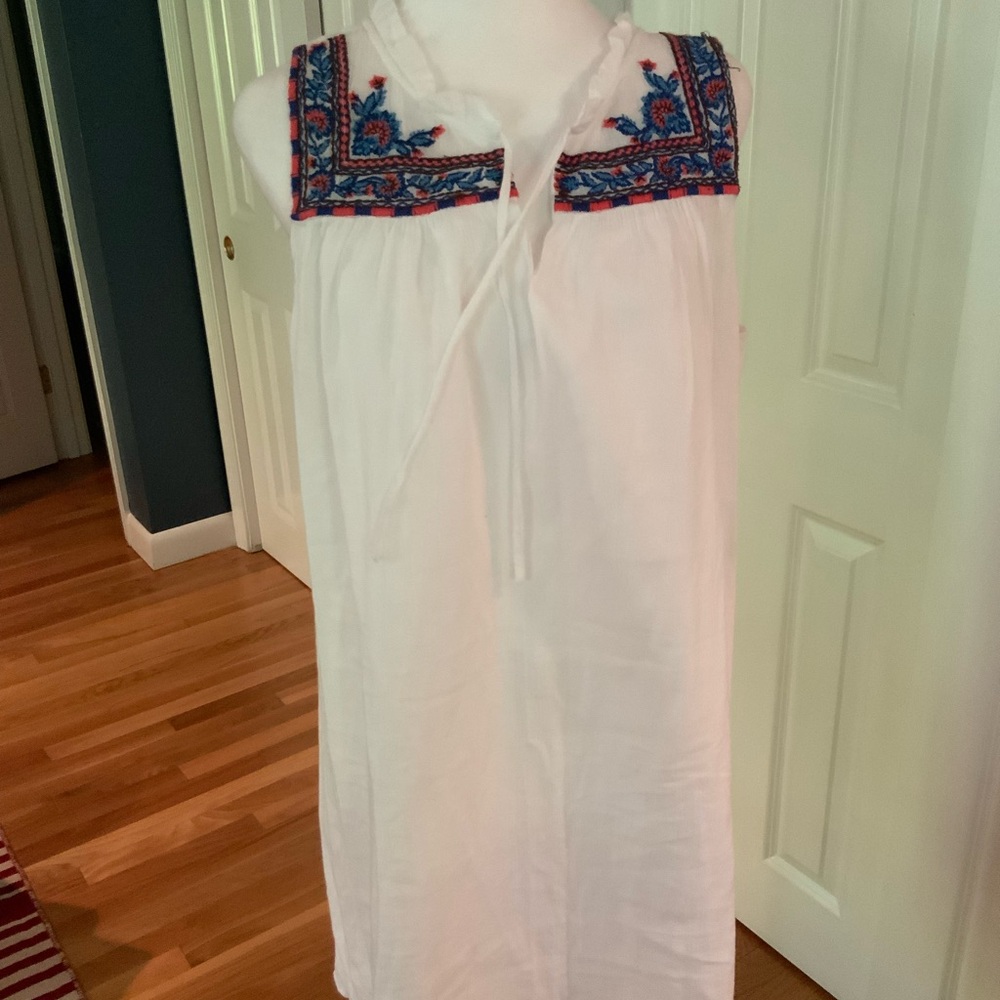 White Dress with Blue and Red Embroidery